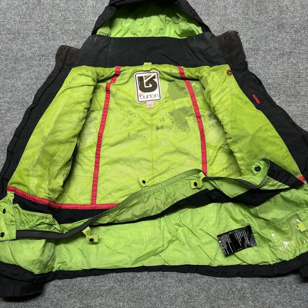 Burton Jacket Kids Small Black Lime Hooded Ski Snowboard Colorblock Winter
